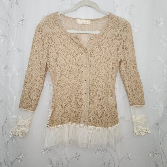 A'Reve Lace Button-up Cardigan/Blouse with Ruffled Accent - Picture 4 of 11